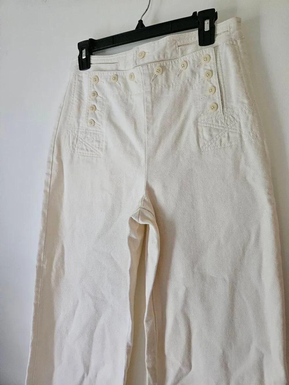 Tory Burch White Sailor Pants Women's 6 Wide Leg High Rise Button Detail Cotton